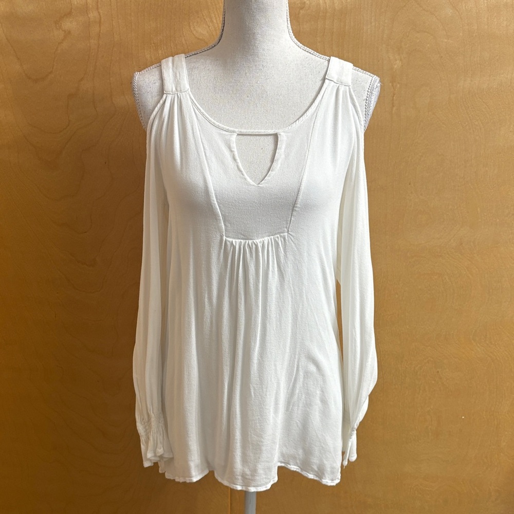 DR2 White Long Sleeve Keyhole Cut Out Cold Shoulder Blouse Size M